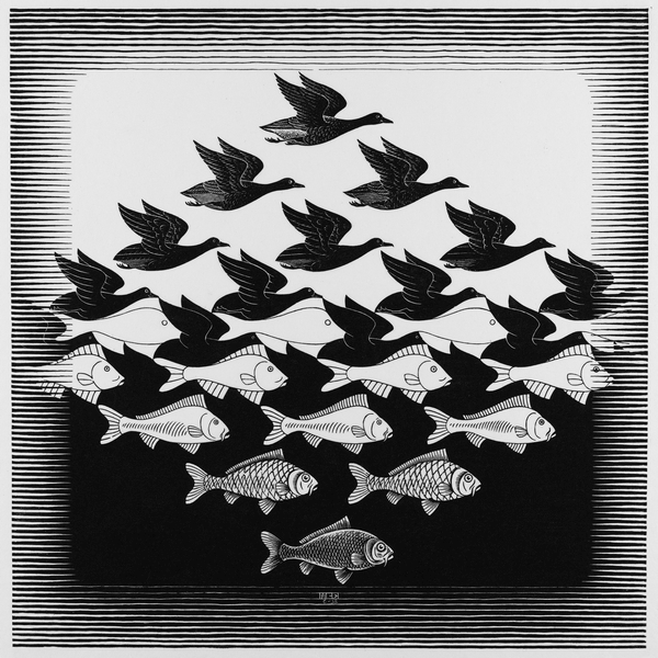 Escher grafikák - Víz és ég 1 Maurits Cornelis Escher  Absztrakt, Zoológia-Állatok